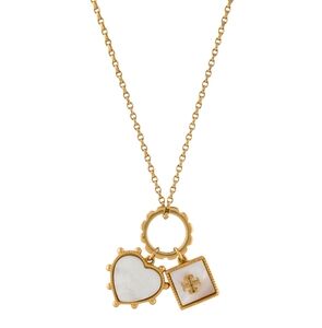 Tory Burch Mother of Pearl Heart Pendant Necklace NWOT